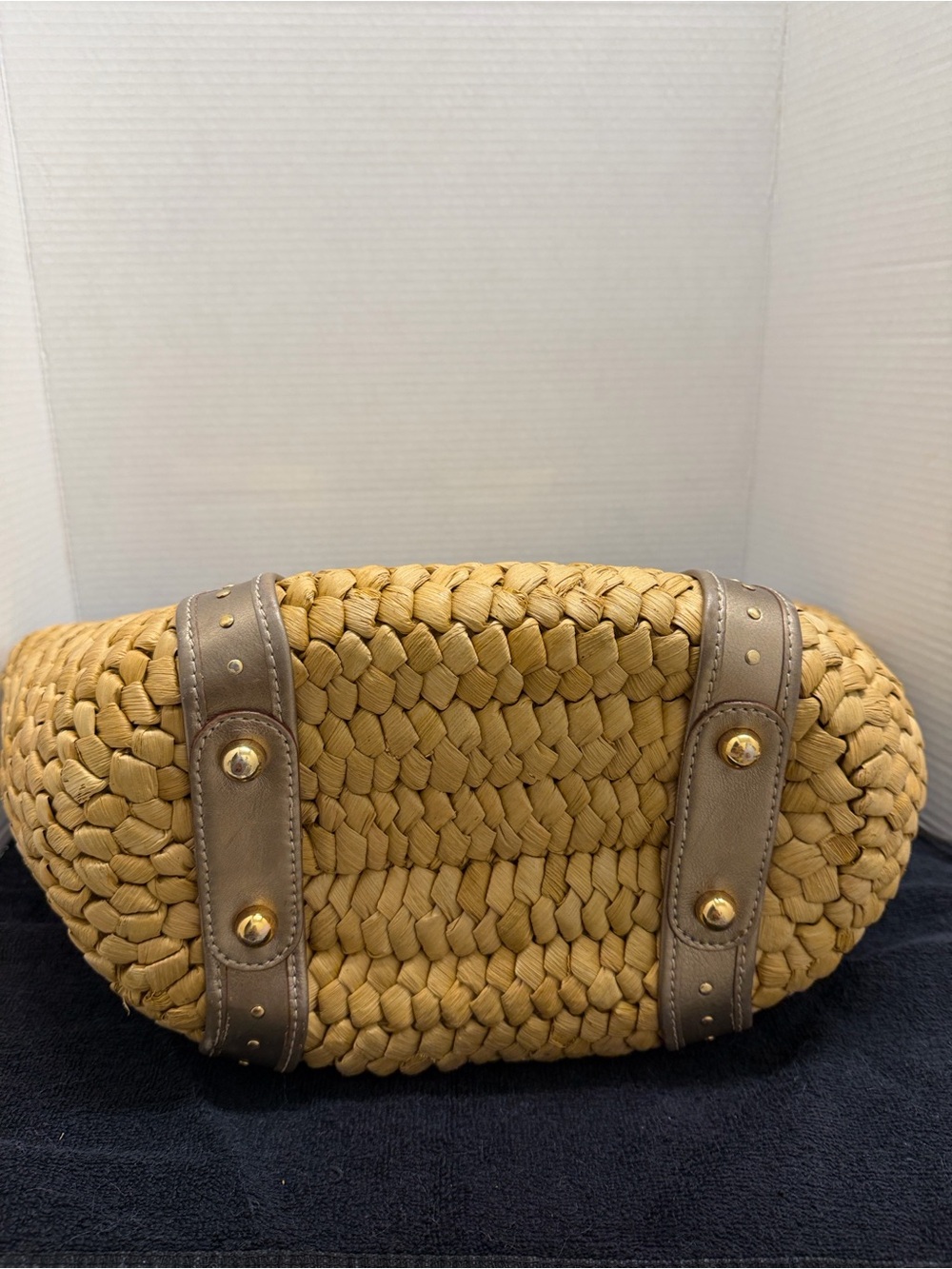 Michael Kors Woven Straw Tote with Metallic Gold Trim - Yellow - Picture 5 of 6